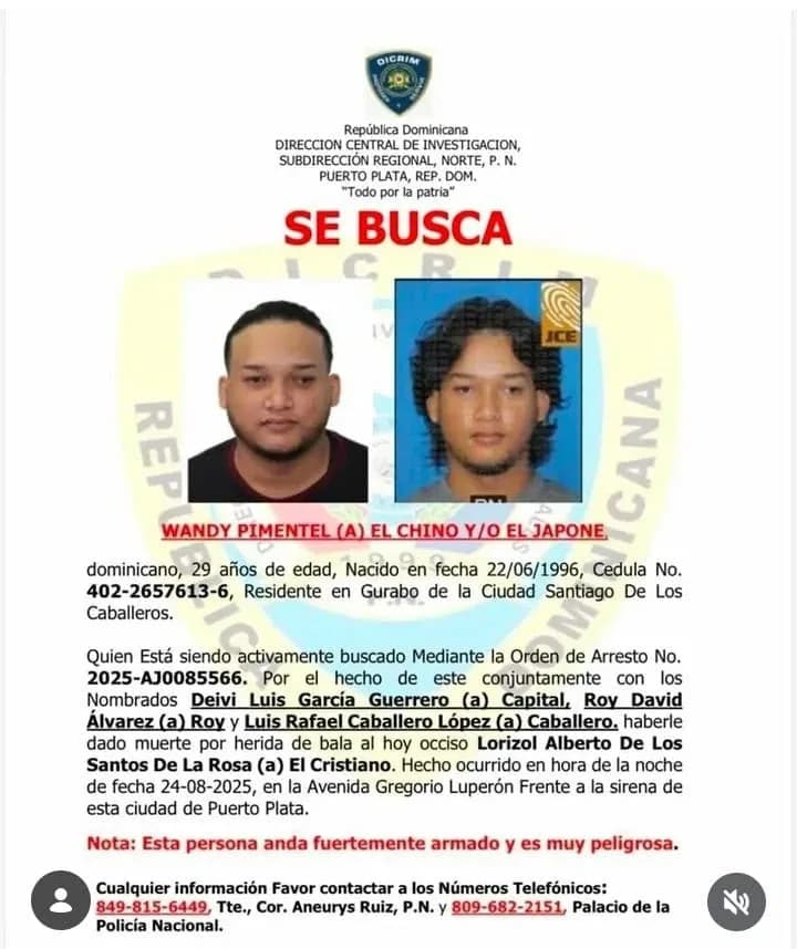 Buscan a "El Chino", por homicidio en Puerto Plata