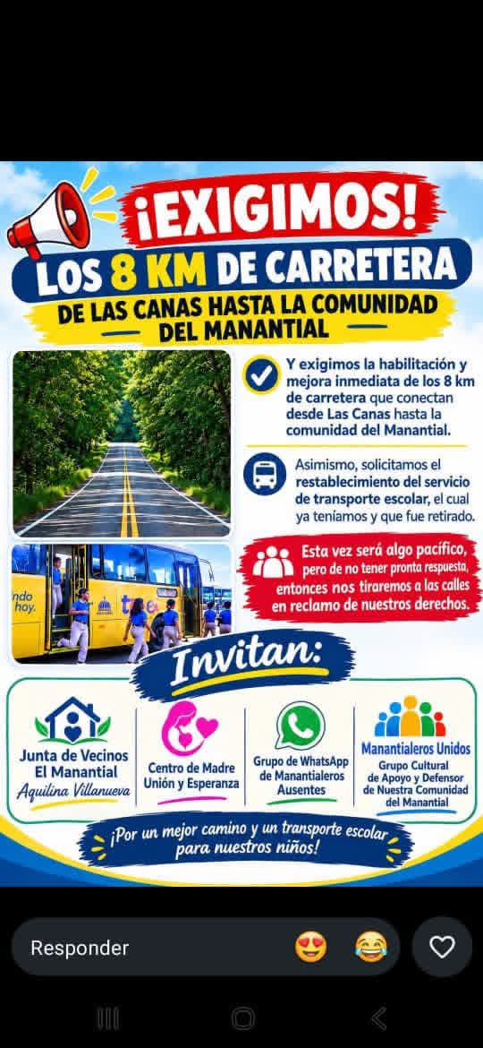 MONTECRISTI: Comunitarios de El Manantial exigen arreglo de 8 kilómetros de carretera y restablecimiento del transporte escolar