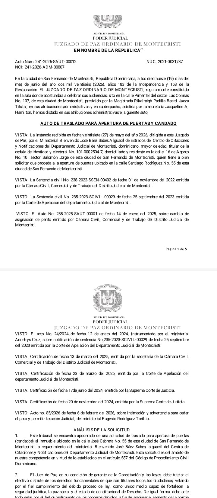 En Montecristi mujer denuncia autoridades judiciales provocaron daños a su vivienda por error al ejecutar orden de apertura de puertas y candados